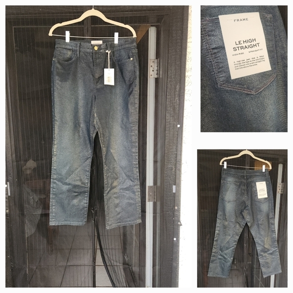 FrameLe High Straight-Leg Lizard Coated Jeans - Picture 3 of 5